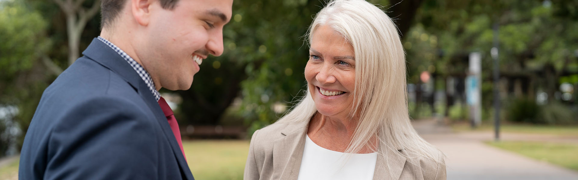 woamn smiling and talking